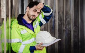 Tired,Worker,,Engineer,Headache,Hot,Weather,Over,Heat,Unhealthy,Working