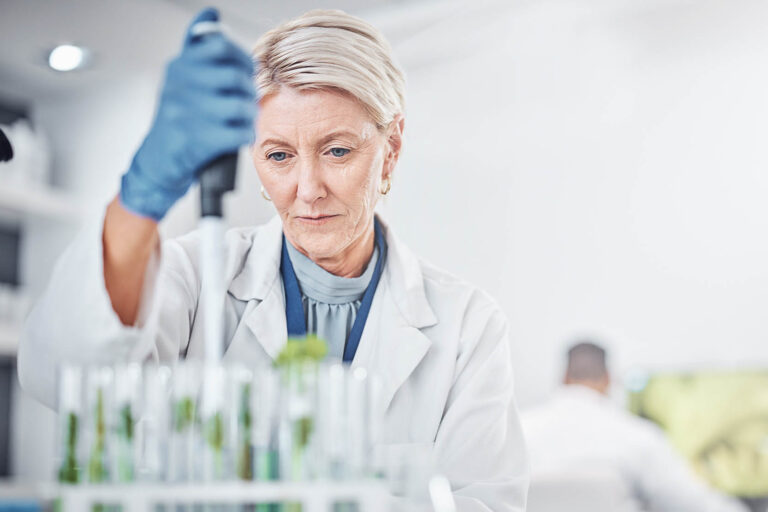Scientist,Woman,,Laboratory,And,Test,Tube,With,Plants,,Research,And